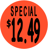 "$12.49 w/SPECIAL heading" Price Sticker / Labels with 500 large 1-1/8" Round (Red) labels  per roll from $5.59* EA in 5 Pack.